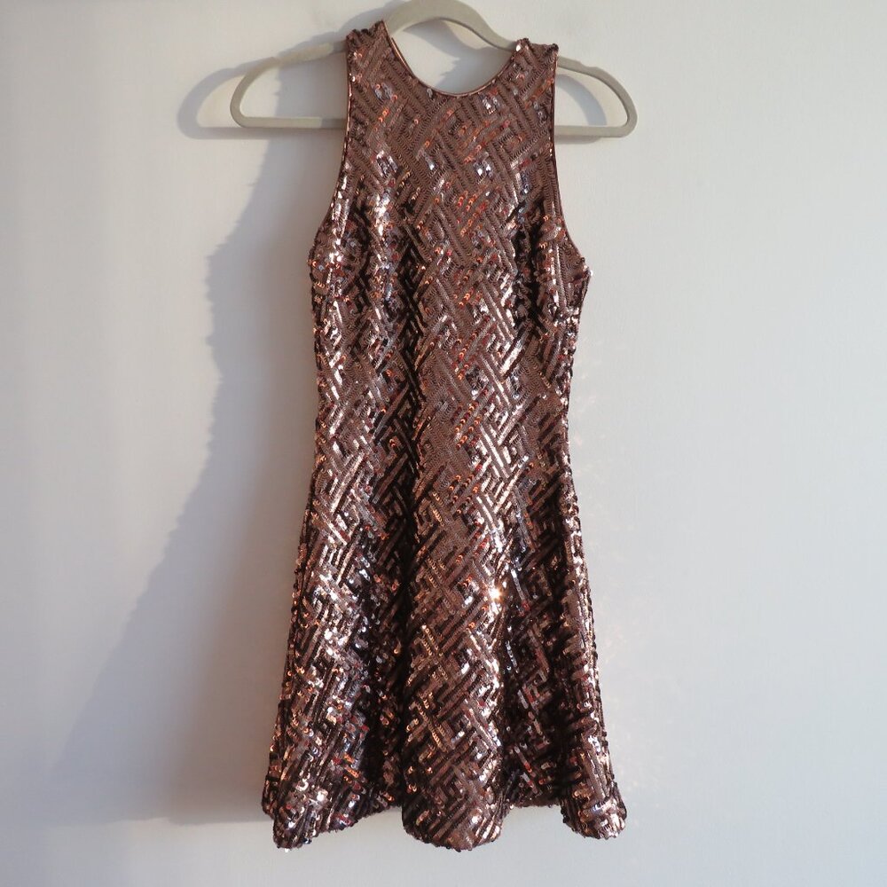 DRESS THE POPULATION Mia Bronze Sequin Mini Fit and Flare Dress - Size S - Picture 2 of 16